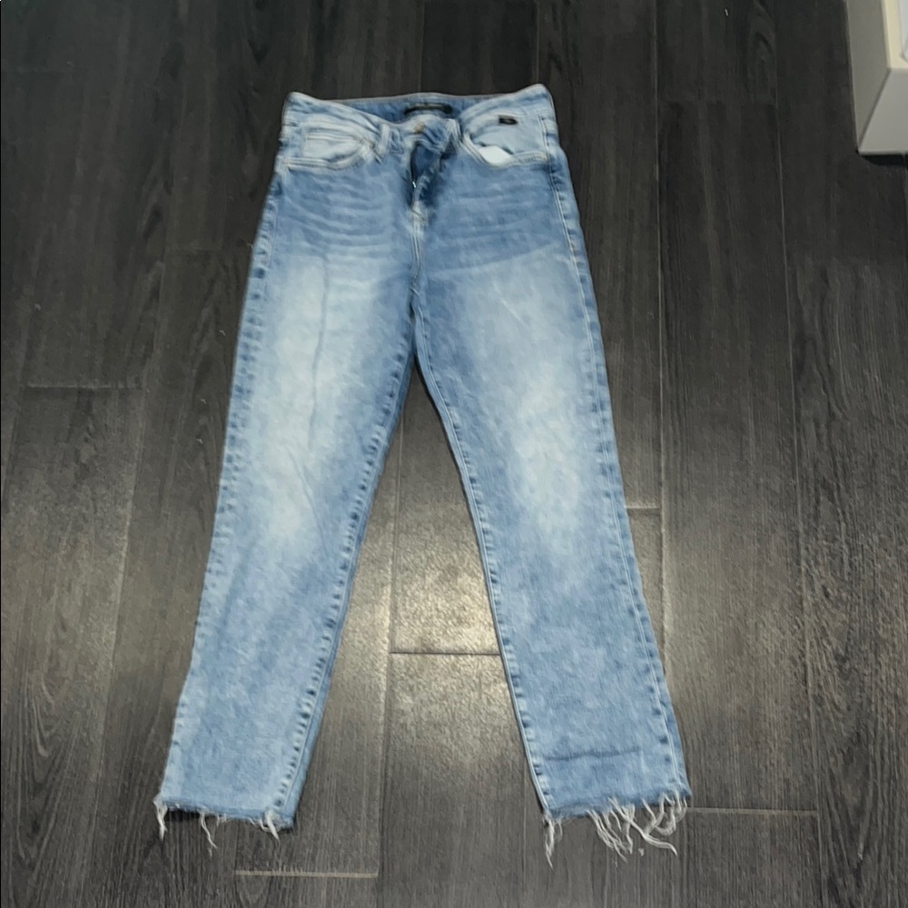 Mavi Blue Ankle Cropped Jeans with Distressed Hem